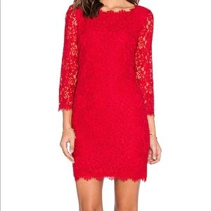 Lace red dress! Diane Von Furstenberg